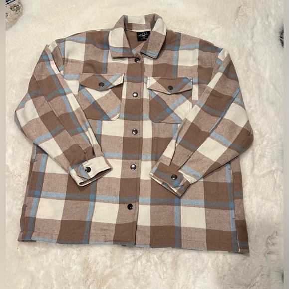 HFX Women's Heavy Flannel Plaid Shirt Jacket (Blue/Camel, Size M) - Picture 10 of 13